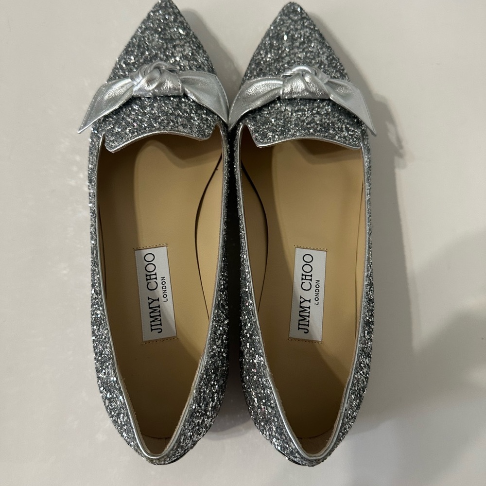 Jimmy Choo Glittery Silver Gable flats